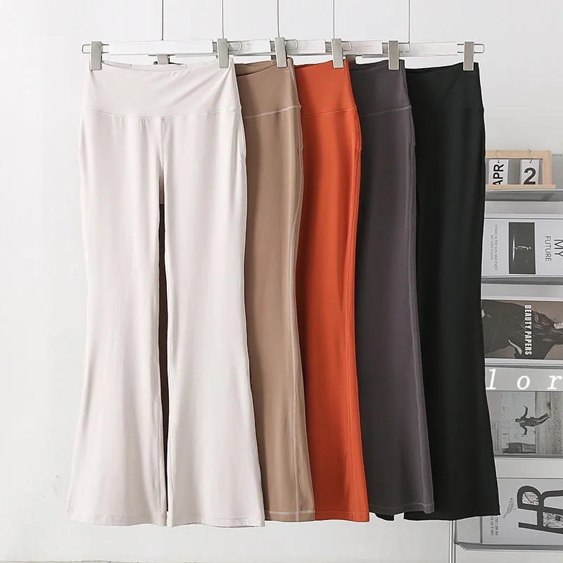 

High Waist Yoga Pants Women's Fitn Trousers Summer Thin Loose High Elastic Bell Bot Casual Leggings Nine Points Pants