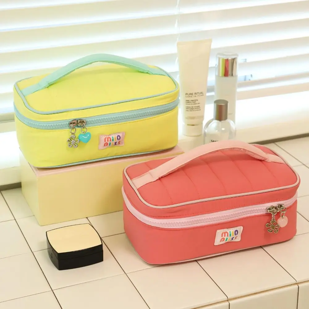 Solid Color Contrast Color Cosmetic Bag Macaron Color Handbag Fresh Makeup Bags Zipper Lager Capacity Toiletries Bag Travel
