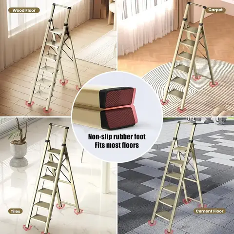 [XMSJ]6 Step Ladder, Folding Step Stool with Handgrip and Anti-Slip Wide Pedal, Portable Lightweight Aluminum Stepladder for Kit