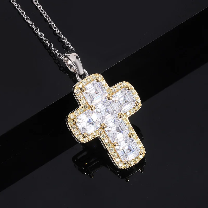 genuine Luxury brand real jewels 2022 S925 All-body Silver High Carbon Full Diamond Inlaid Fashion Simple Cross Necklace Pendant