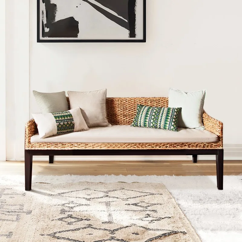 Rattan sofa lazy sofa living room sofa bed winter and summer dual-purpose rattan chair card seat custom bench new Chinese