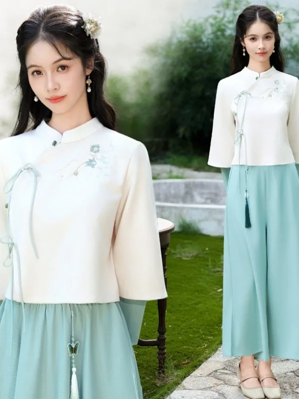 Autumn Winter New Style Women's Hanfu Set Class Workwear Traditional Chinese National Style Tea Costume Improved Tang Suit
