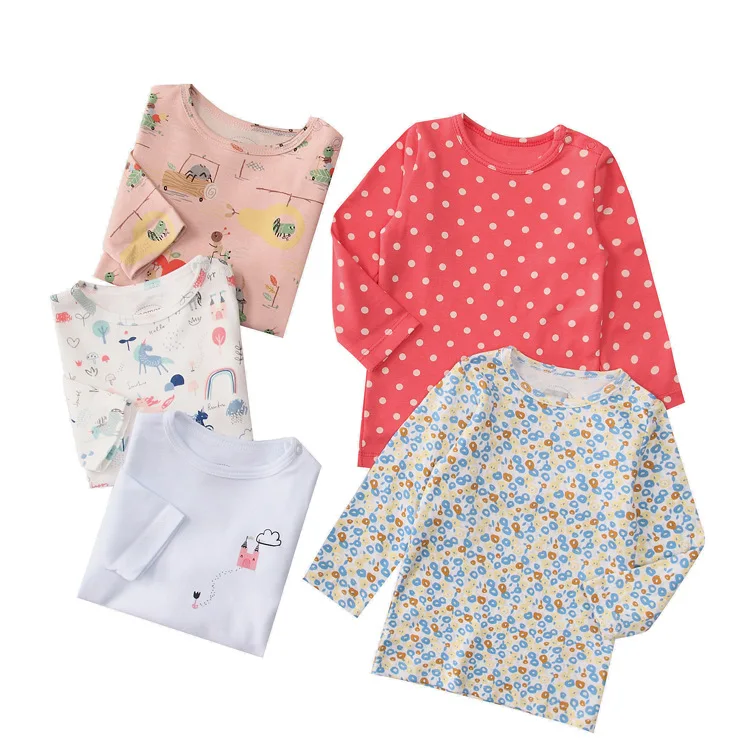 Camiseta de manga larga para bebé, ropa infantil de dibujos animados para recién nacido, ropa bonita de primavera y otoño, 0 a 36 meses, lote de 5 unidades