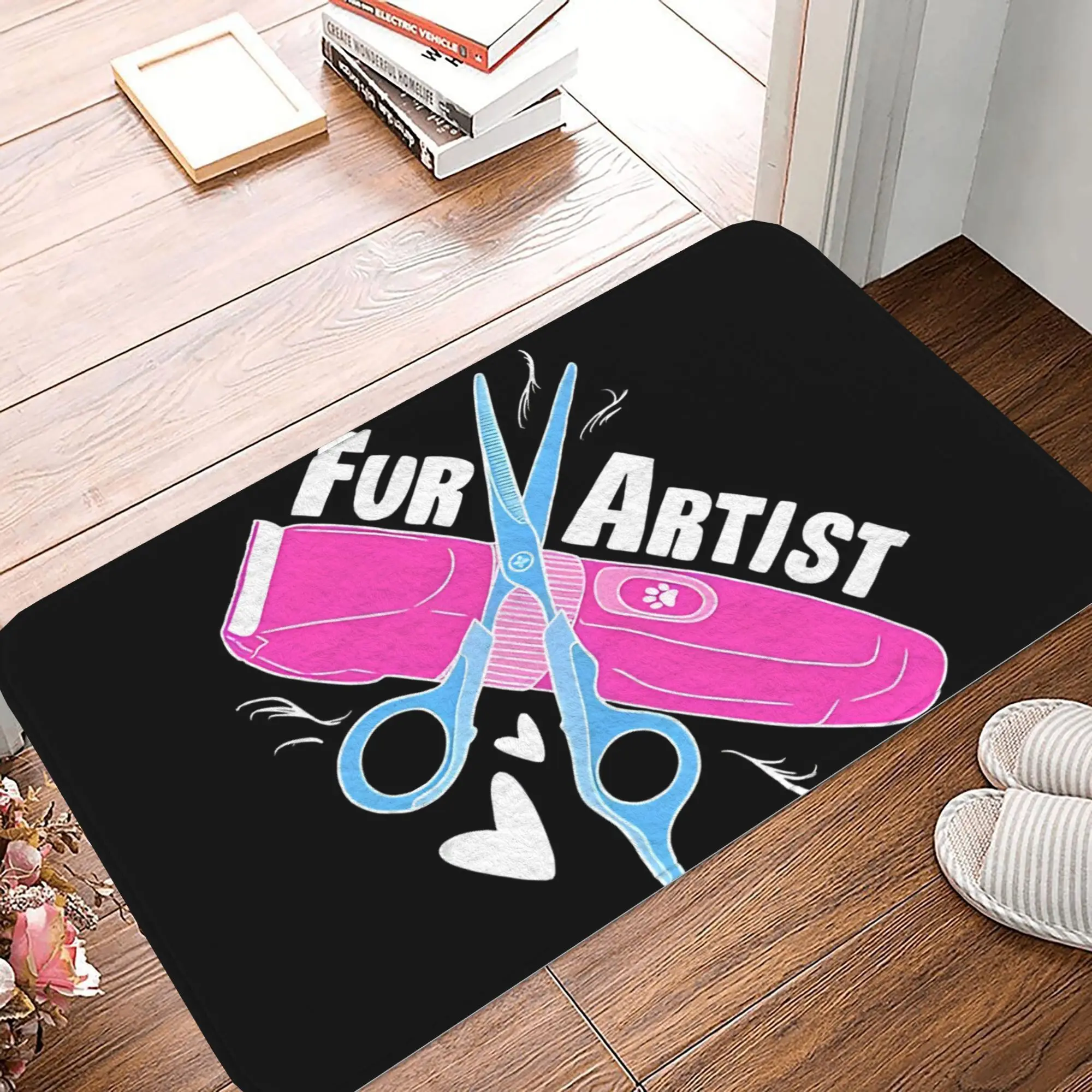 1 Dog Grooming Non-Slip Doormat Bathroom Mat - Fur Artist Design, Comes with Scissors and Comb, Polyester, Machine Washable