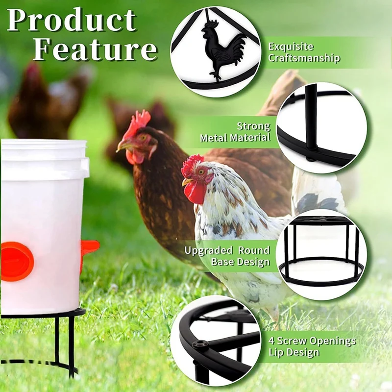 Metal Stand For Chicken Feeder Waterer Feeder Stand Holder With 4 Legs Rustproof Iron Chicken Waterer Buckets Stand Easy Install