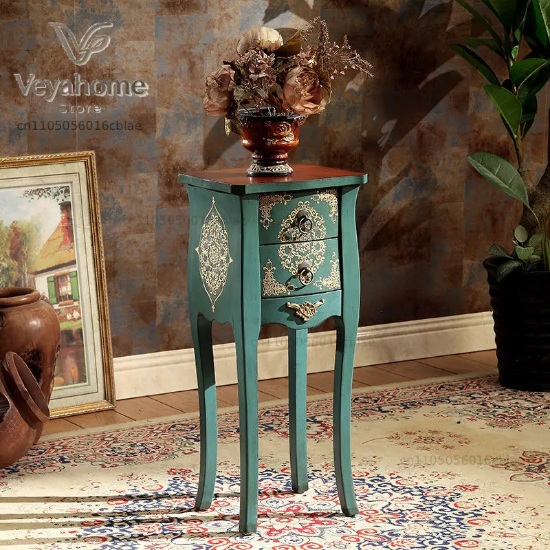 American living room small coffee table painted sofa side cabinet European flower phone number Mediterranean corner few lockers