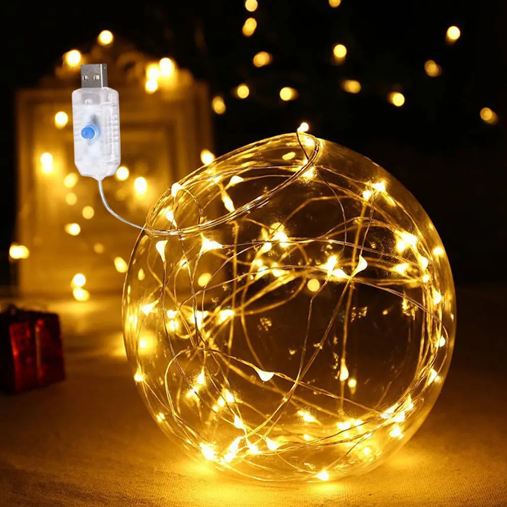 

Led Silver Wire Fairy Lights USB Powered Waterproof Outdoor String Lights Garland For DIY Decor Holiday Wedding Party Christmas