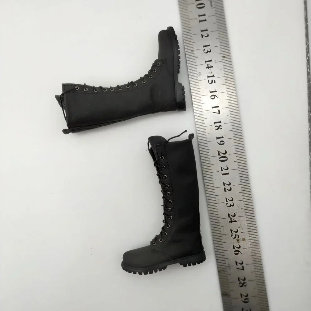 Matte Leather Long Boots Model 1/6 Scale Male Solider Solid Lace-up Shoes for 12in Detachable Feet Action Figures Doll