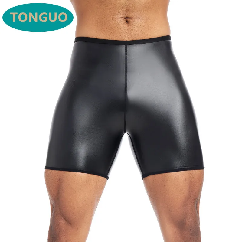 Men Leather Shorts Elastic Waist Rave Short Pants New Men Shorts Pant Male Solid Color Leather Trousers Fitness Streetwear S-4XL