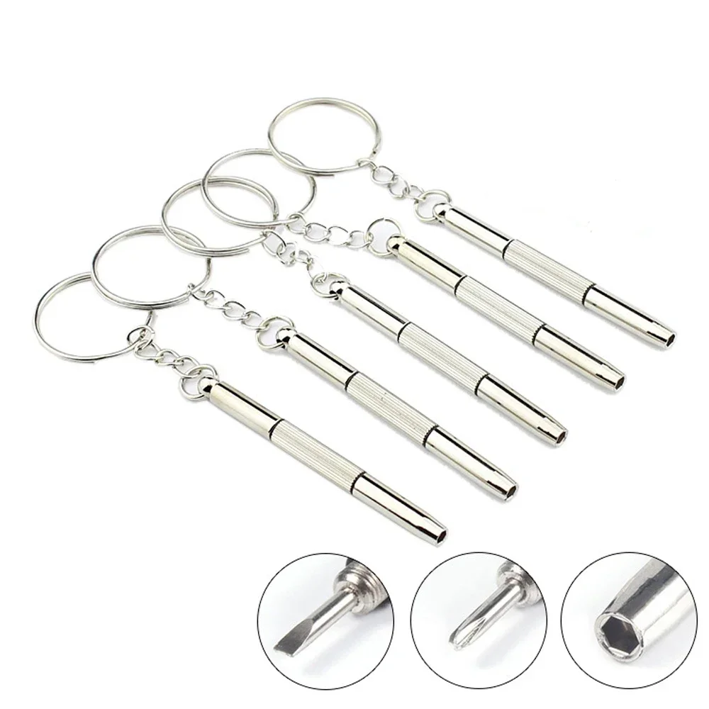 10pcs Steel Eyeglass Screwdriver Sunglass Watch Repair Kit with Keychain Portable Screwdriver Hand Tools 3 in 1 Set