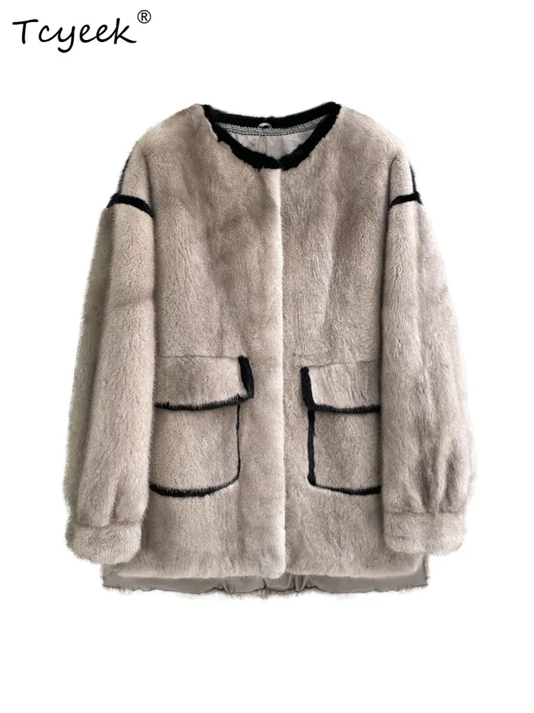 Tcyeek Natural Whole Mink Coat Women 2026 Fashion Womens Coats Real Fur Warm Winter Jacket Mid-length Clothes Пальто Женское