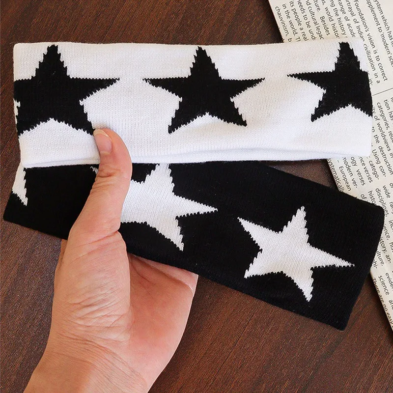 Pentagramm Band Wolle gestrickt breites Haarband Ins trendige Hip Hop Sport Herren und Damen Stirnbänder Haarschmuck – Detail 7