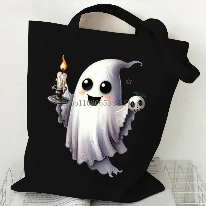 Halloween Shopping Shoulder Tote Bag Women High Capacity Cartoon Ghost Funny Festival Hand Bags Halloween Bat Canvas Handbags