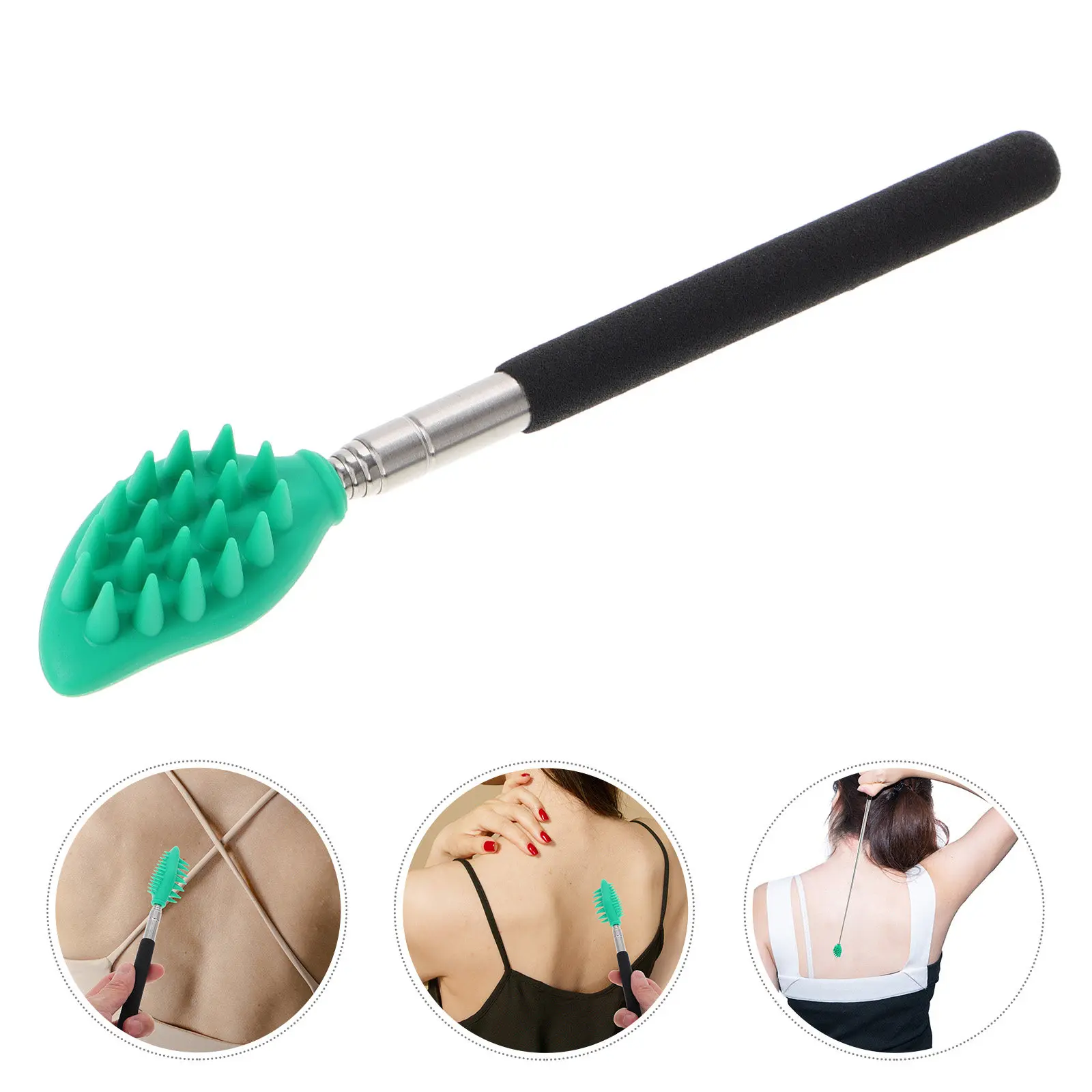 

Extendable Stainless Steel Back Scratcher with Soft Silicone Brush Head for Deep Cleansing Exfoliation Scalp Massage and Hard to