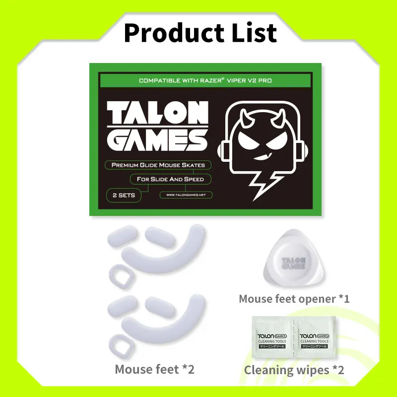 TALONGAMES-Luz cinza personalizado borda curva mouse pés, patins desliza para Razer Viper V2 Pro, substituição dos pés do mouse, 2 conjuntos