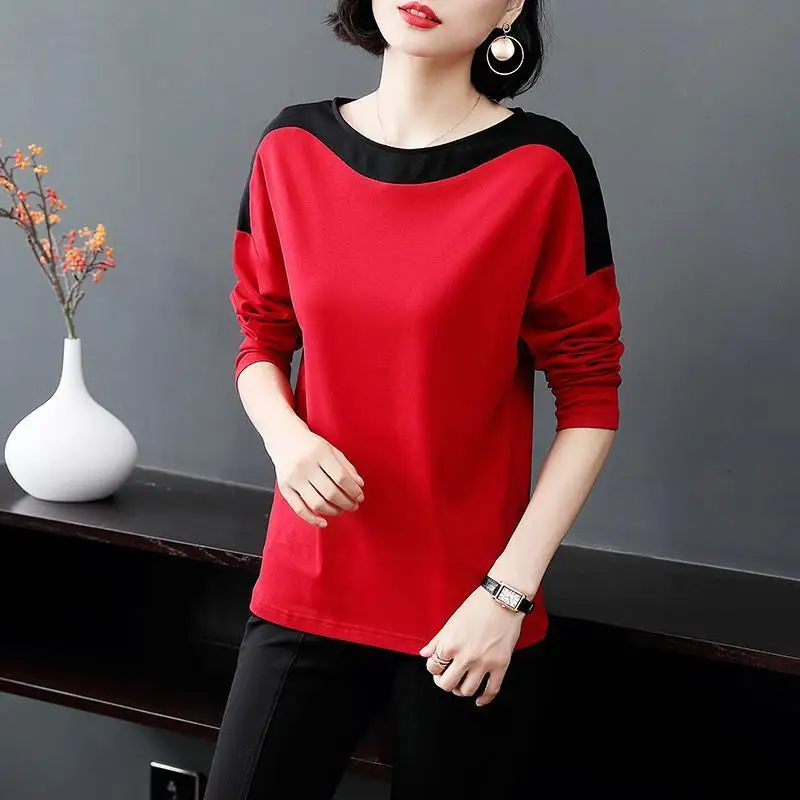 

Fashion O-Neck Spliced All-match Long Sleeve Tee Shirt Women's Clothing 2023 Autumn New Oversized Casual Tops Korean T-Shirt