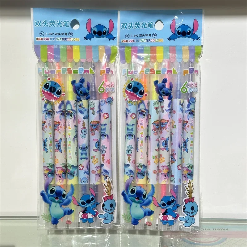 Disney Anime Stitch Highlighter Student Note-taking Colorful Doodle Pen Children's Learning Stationery Supplies Holiday Gifts