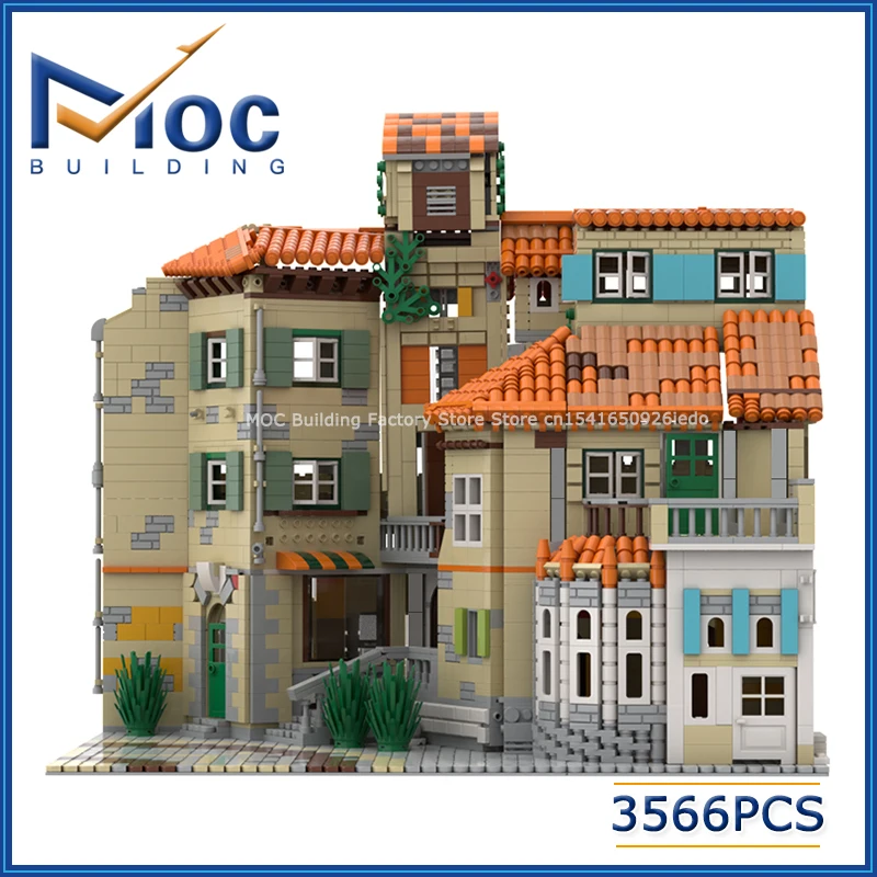 MOC บล็อกตัวต่อโมดูลาร์สถาปัตยกรรมที่มีชื่อเสียงสไตล์อิตาลีอพาร์ทเมนท์บ้านพักอาศัยรุ่น DIY ประกอบอิฐของเล่นของขวัญ
