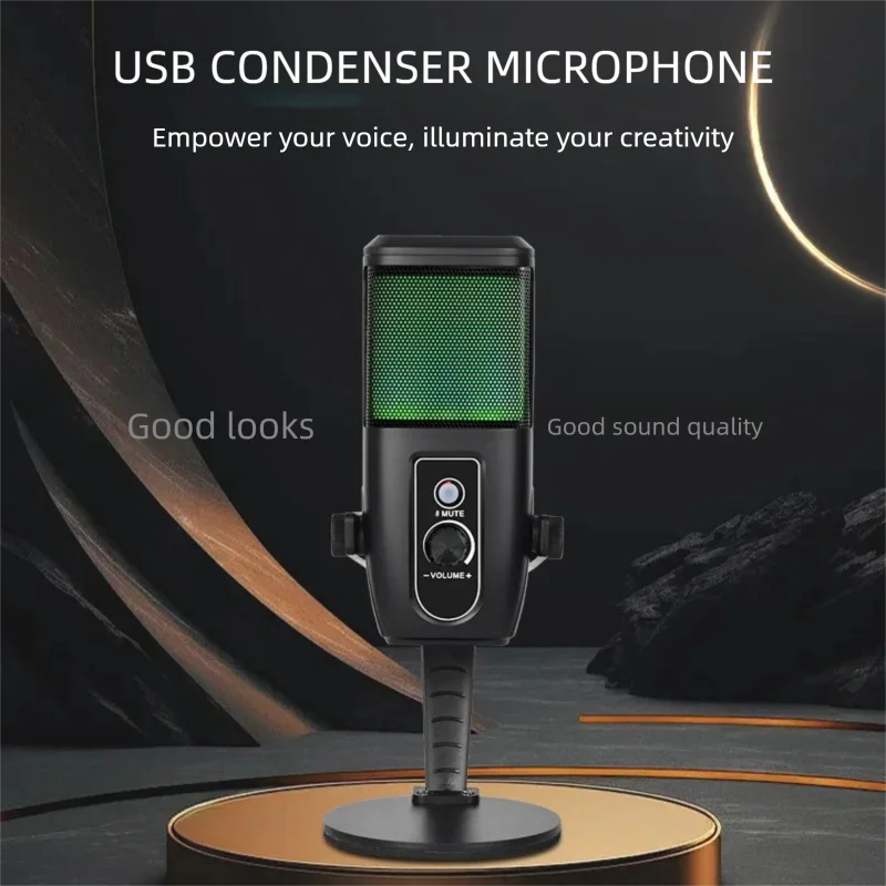 

GAM-ZX775 Well Design USB Desktop Stand Microphone With Volume Adjustment 3.5MM Headphone Port One-button Mute Condenser MicPopu