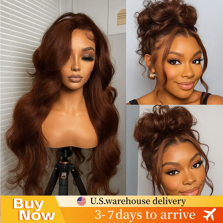 

200% Density 32 Inch 13x6/13x4 Transparent Lace Frontal Body Wave Wigs Human Hair #4 Chocolate Brown Pre Plucked Wig For Women