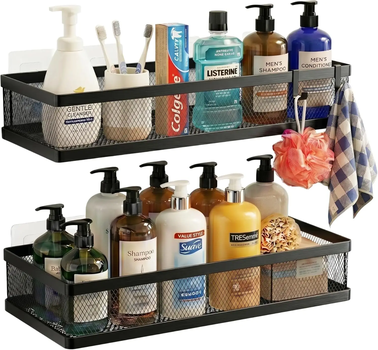 

Heavy Duty Mesh Shower Caddy, 50 LBS Capacity, Rustproof Wall Mount Organizer, 2-Pack