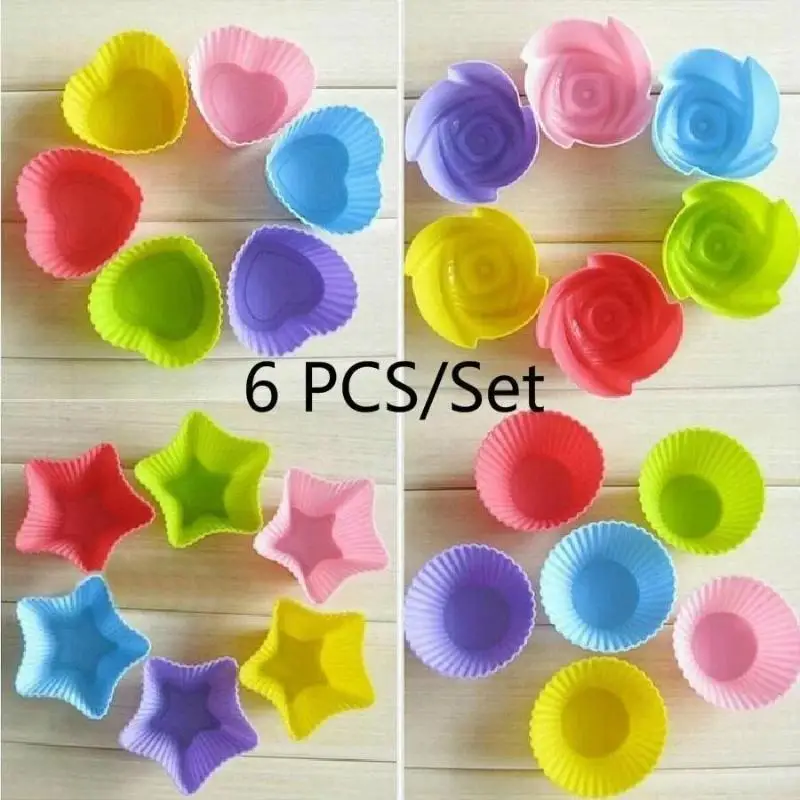 Creative 6Pcs/Set Silicone Cupcake Mold Reusable Muffin Baking Cup Liner Nonstick Moulds Random Color Kitchen Baking Accessories