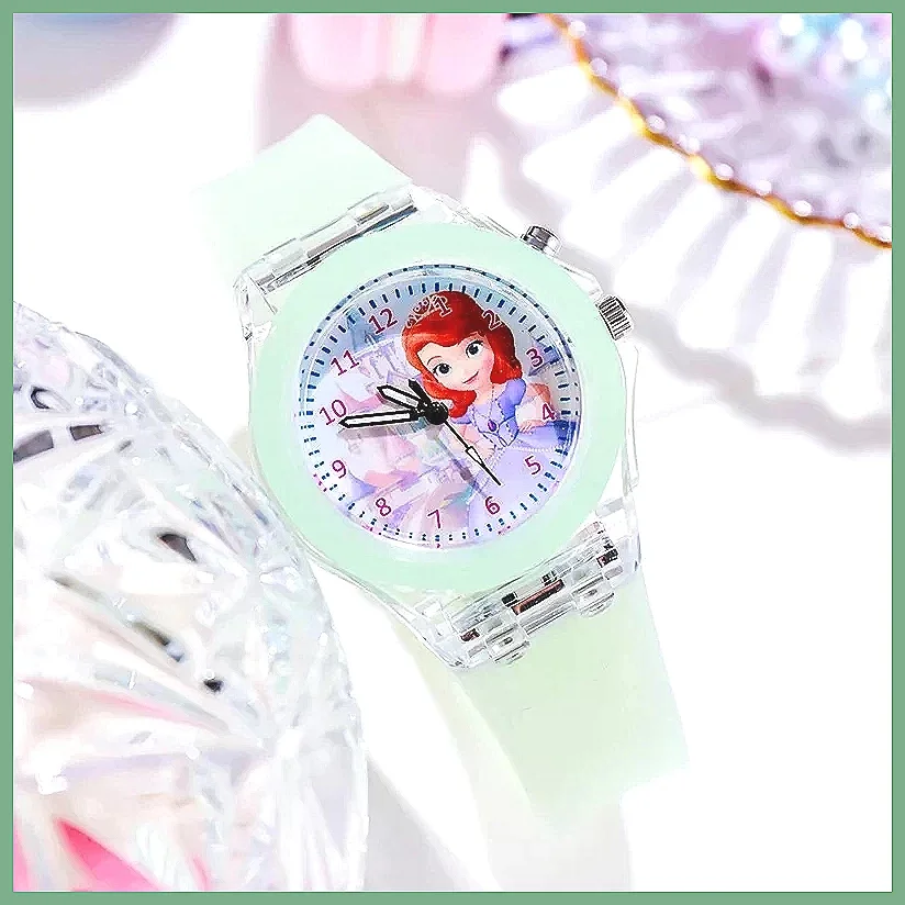 ساعة ديزني برينسيس إلسا للأطفال مع ضوء ملون، حزام سيليكون هدية للأولاد والبنات وساعة يد للأطفال