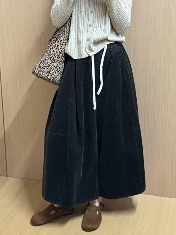 韓国風秋冬新作プラスサイズレディースハイウエストストレートレッグコーデュロイパンツエレデザインワイドレッグパンツ