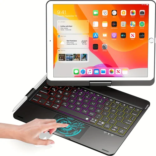 Teclado táctil BT giratorio de 360 °, para IPad 9. ª (10,2 "", 2021),8. ª generación (2020), 7. ª generación (2019), Air 3, Pro 10,5, retroiluminación de 10 colores