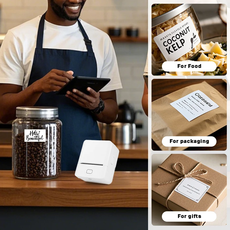 KAYSION-impresora de etiquetas inalámbrica, máquina de etiquetas térmicas Bluetooth sin tinta, máquina adhesiva de etiquetas, patrón DIY, código de barras, código QR