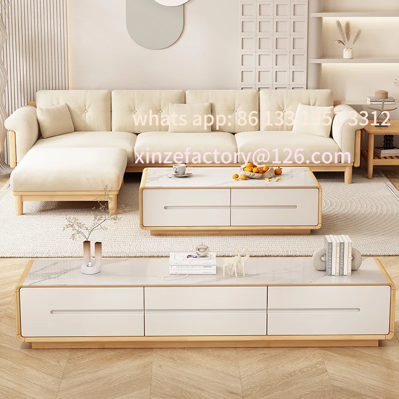 

Customizable Nordic solid wood sofa Modern simple small apartment living room furniture combination Household cream style