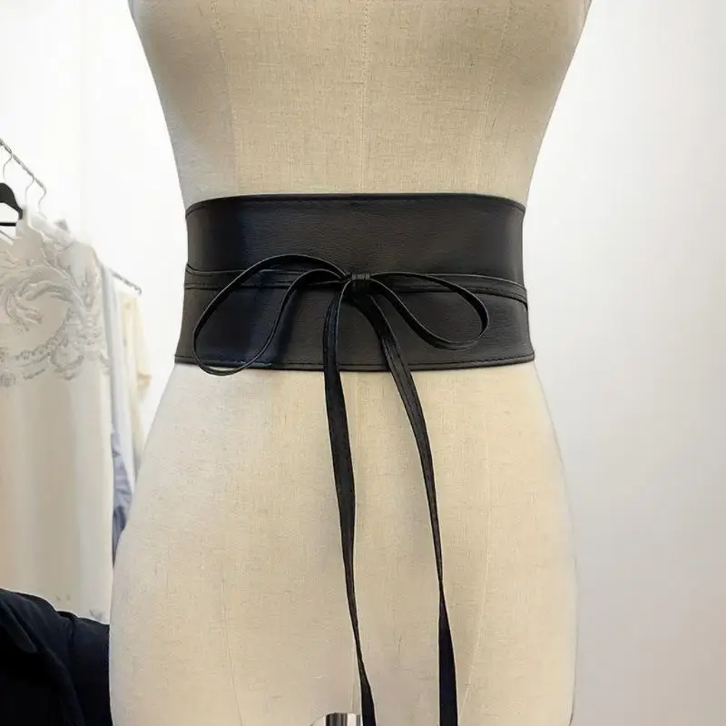 Boho เข็มขัดผู้หญิง Bowknot หนัง Faux รอบ Obi สไตล์ Cinch เข็มขัดสีดํา Cummerbund สีน้ําตาลผู้หญิงกว้าง