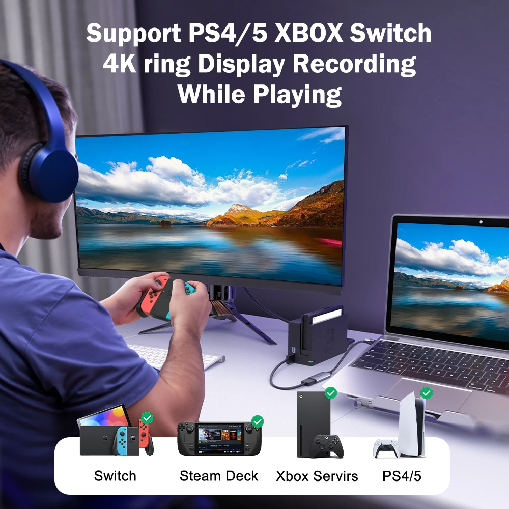 Lemorele Video Capture Card USB2.0 HDMI-compatible to USB/Type-c Game Grabber Record 1080P for Switch Xbox PS4/5 Live Streaming