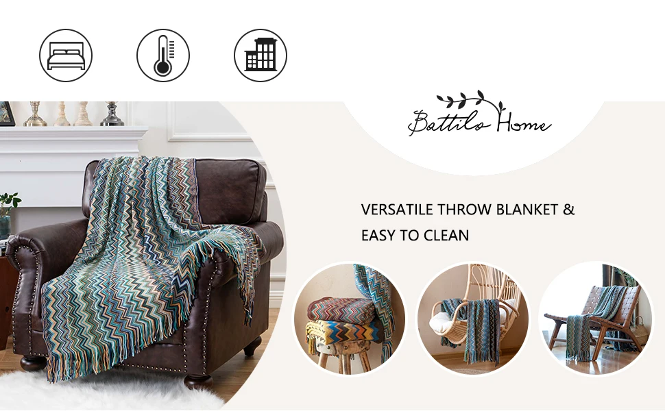 Battilo Boho Throw Blanket Lightweight Knit Throw With Tassels Bohemian Woven Sofa Blankets Soft Bed Plaid Decorative Blanket
