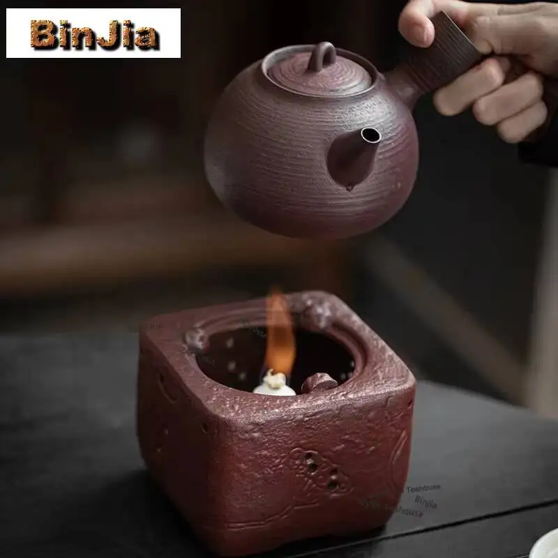 

450ml Handmade Stoneware Teapot Heater Tea Stove Kettle Stand Warmer Candle Heating Furnace Chinese Kung Fu Tea Set Accessories