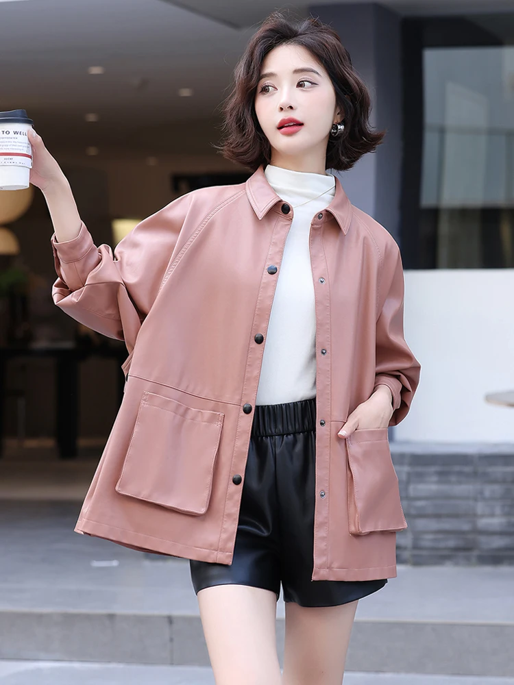 本物の羊革ジャケット レディース ミッドレングス カジュアルシャツ ルーズアウター 高品質ジャケット 大きいサイズ 通勤用ジャケット