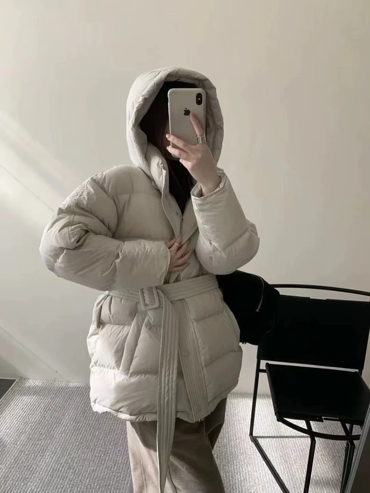 معطف نسائي مبطن من Thiened بحزام للتخسيس والخبز الدافئ Sle down Jaet طويل Sve متوسط الطول لون نقي #2