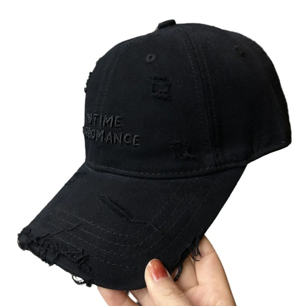 

Casual Adjustable Ripped Baseball Cap Alphabet Embroidery Washed Cotton Holes Peaked Cap Vintage Korean Snapback Cap Teenagers