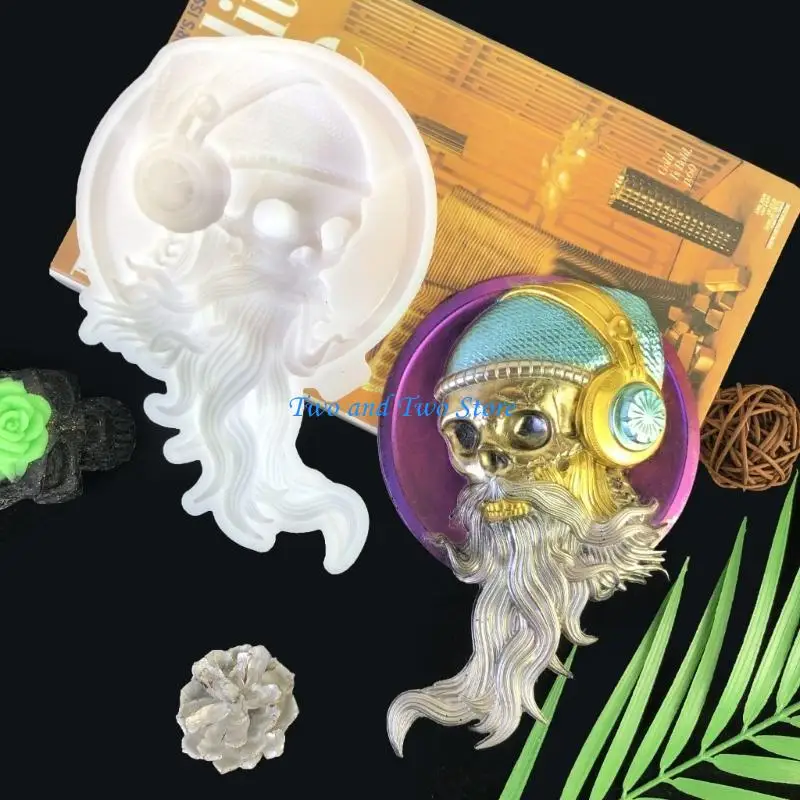 HX6F Easy to Use Silicone Mould Versatile Epoxy Resin Mold DIY Halloween Jewelry Casting Mould Long Bearded Skull Molds