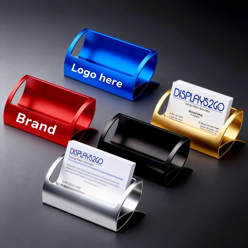 10PCS Custom Logo Desktop Metal Business Card Holder Aluminum Alloy Name Card Storage Base for Office