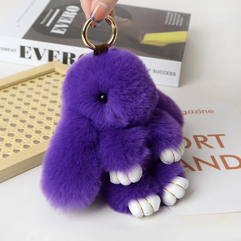 Faux Fur Pompom Rabbit Keychain Pendant for Luxury Women Bag Men Car Key Ring Accessories Girl Gifts Cute Doll Leather Key Chain