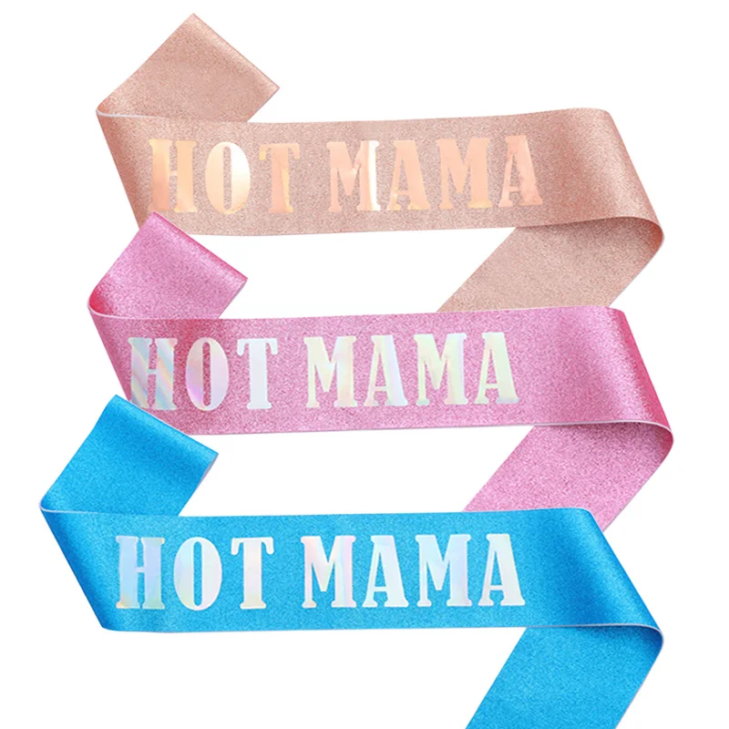 

Mothers Day Decoration Pink Blue Hot Mama Mom Sash Belt Women Lady Mother To Be Sash Scarf for Baby Shower Party Supplies