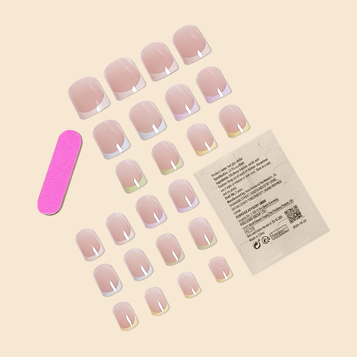 Tendenze della moda di vendita calda 24 pz/set donne ragazze breve multicolore francese copertura completa indossabile unghie finte stampa su Nail Art