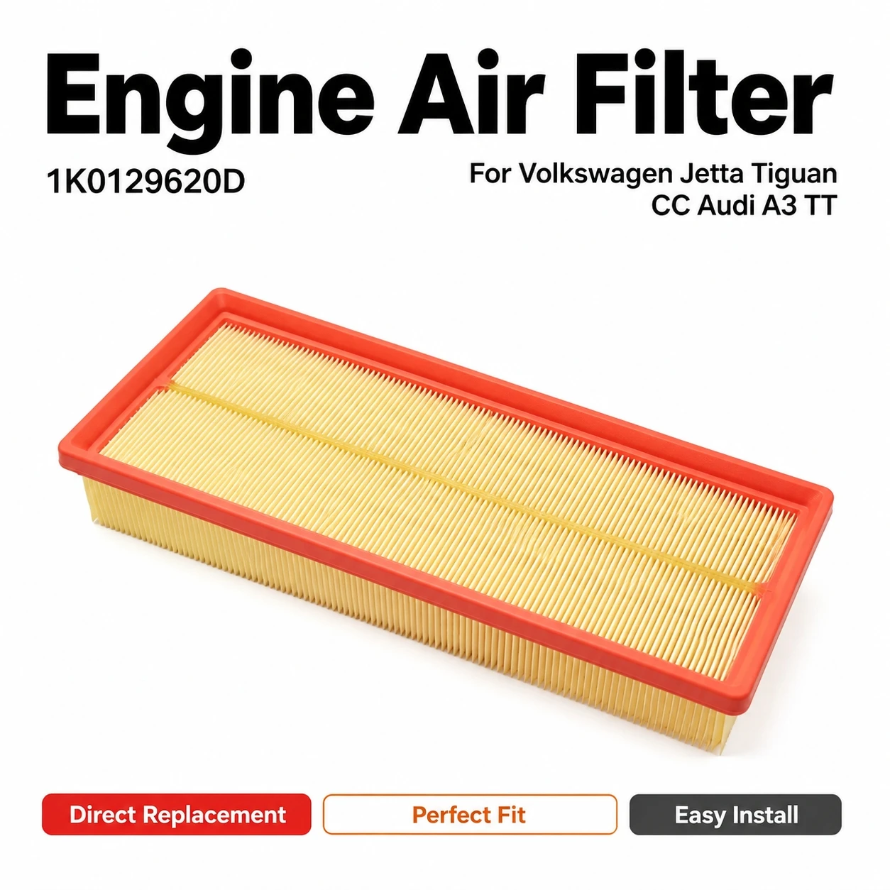 Elemento de filtro de aire para motor de coche 1K0129620 1K0129620D para AUDI A3 A4 A5 A6 Q3 Q5 2015-2016 VW BEETLE CC GOLF JETTA PASSAT 2012-2017