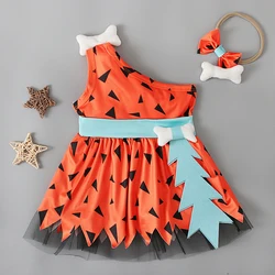 Children's European and American summer style girls sleeveless mesh dress + hairband two-piece children's clothing