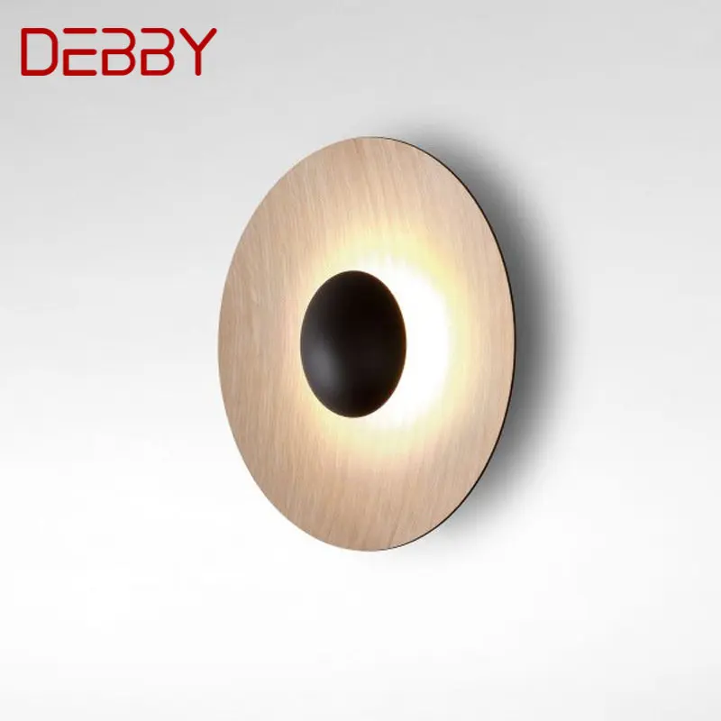 DEBBY-Nordic Wood Grain Wall Lamp, redondo, alumínio sconce, luz criativa para quarto, novo design