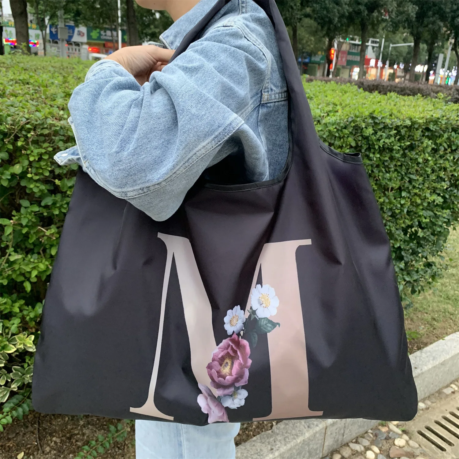 Canvas Bags With Letters Women Shopping Tote Bags Large Capacity Student Toiletries Organizers Casual Shopper Letter Cabbage Bun