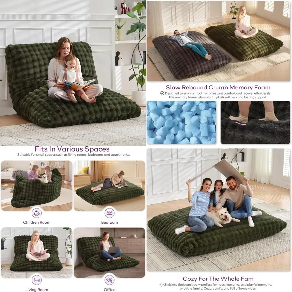 كرسي بين باج عملاق 3 في 1 للبالغين مع وسادة منفوشة من القطيفة وإسفنج الذاكرة عالي الكثافة، وخيار جلوس على الأرض قابل للتحويل #1