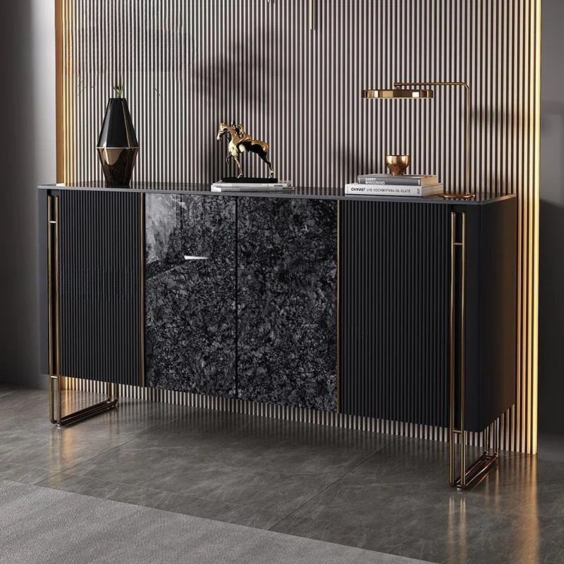 Black Italian Marble Sideboard For Decoration Kitchen Buffet Multi-drawers Furniture Narrow Entrance Cabinet In The Living Room