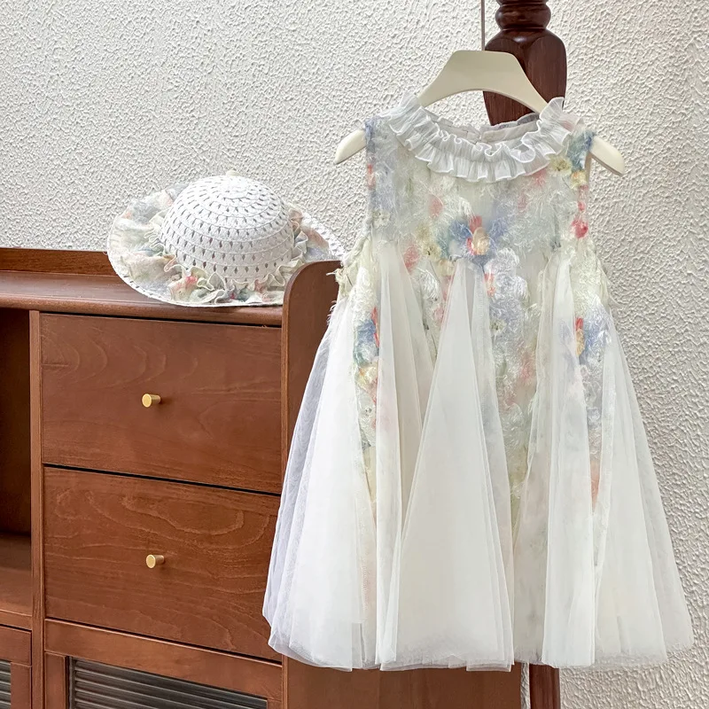 

Girls' Dress Summer Dress 2025 New Fashionable Children's Mesh Vest Skirt Girls' Princess Skirt Internet Celebrity